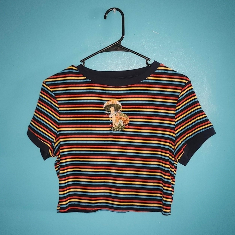 Striped Cropped Mushroom Shirt
